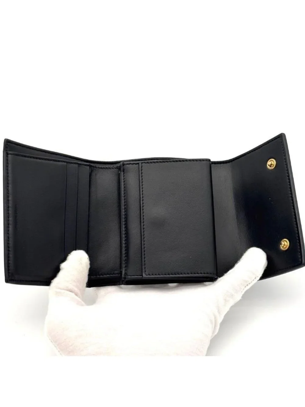 Celine Trifold Wallet Triomphe Embossed Logo Leather Black
